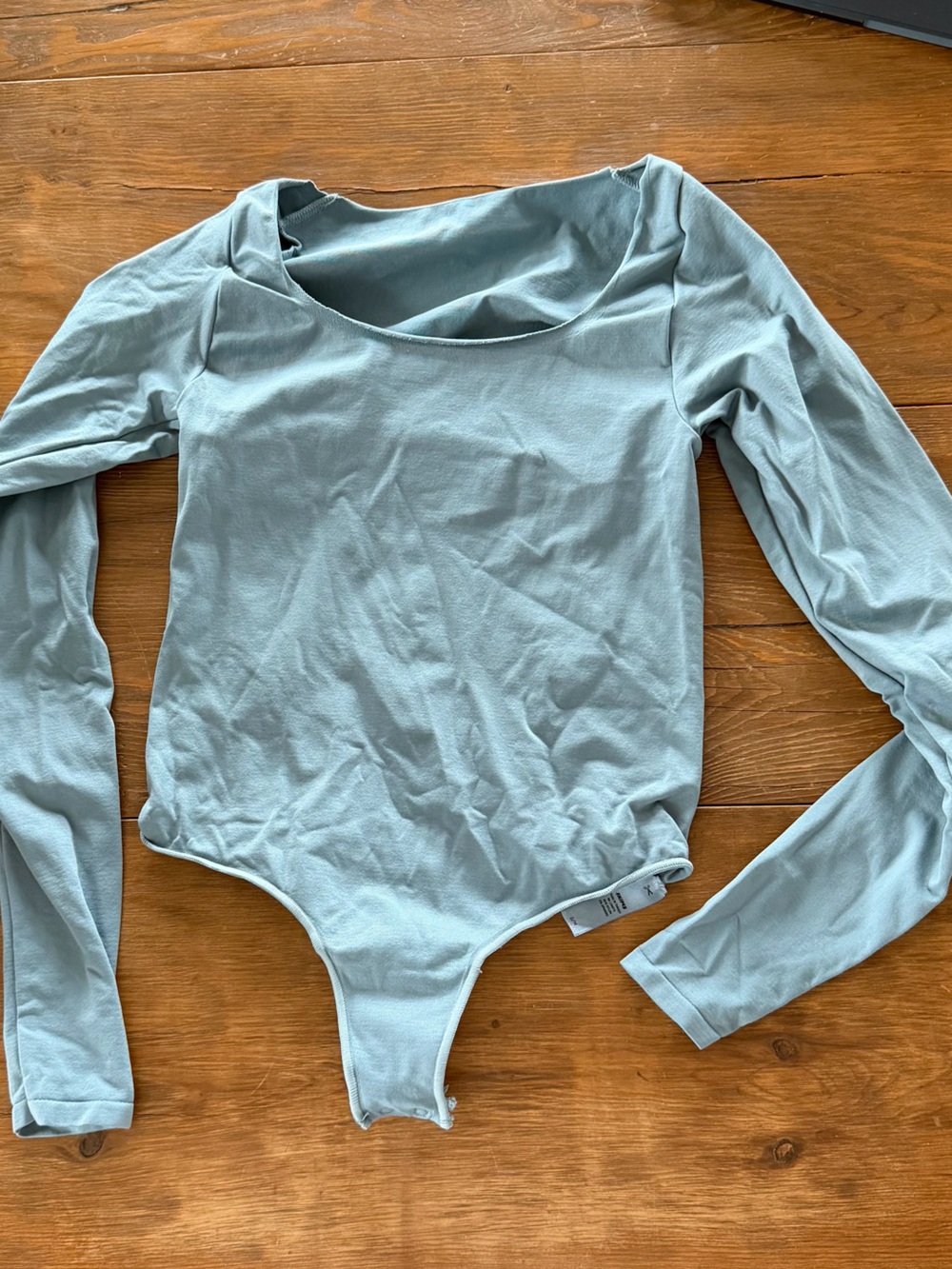 SKIMS Pale Blue Long Sleeve Square Neck Bodysuit